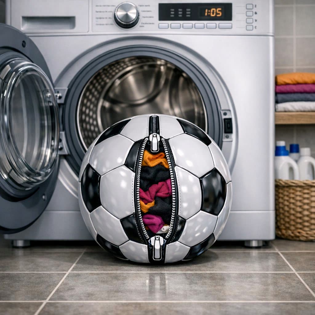 Rollin' Clothin' filled with laundry, parked next to an open washing machine